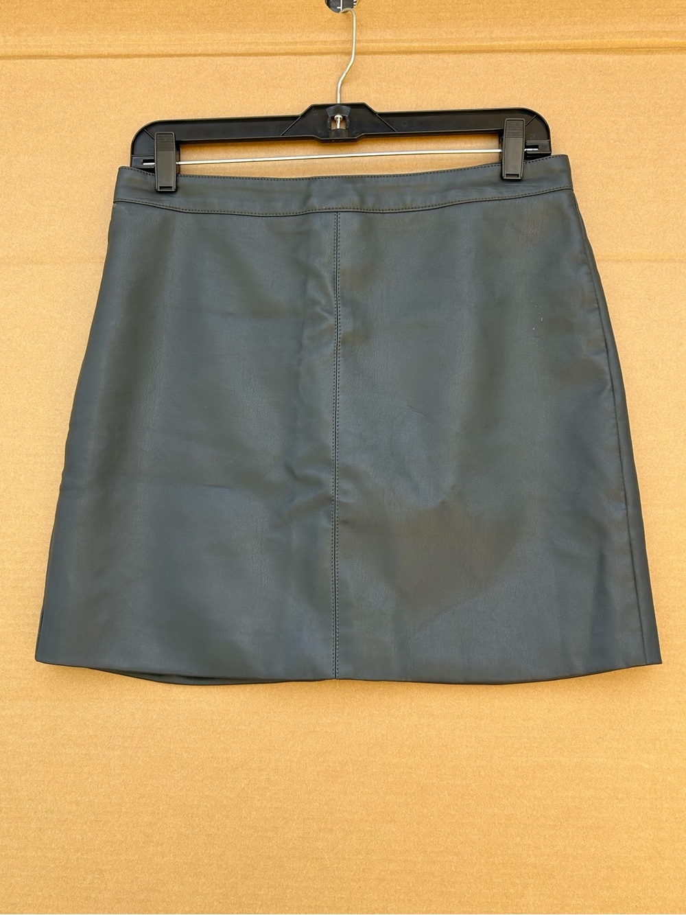 Double Zero Faux Leather Mini Skirt Large Charcoal Zip Up Lined Women's